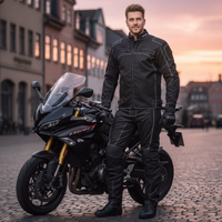 Front view of black Cordura motorbike trousers offer superior protection with removable lining and integrated knee guards. Ride confidently in any weather condition with windproof polyester fabric. Order online &avail free next-business-day delivery