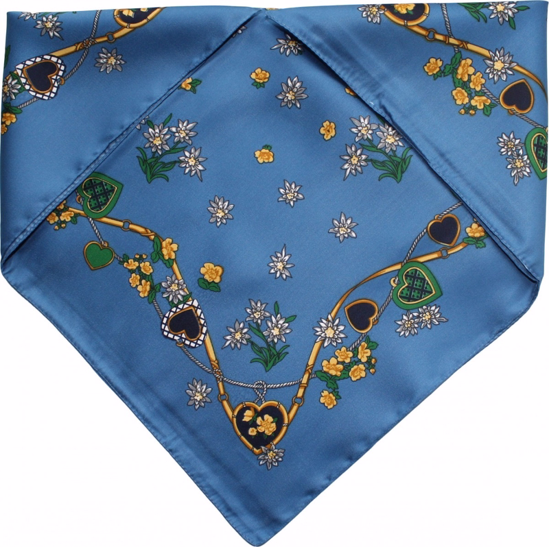 Scarf Trachtenscarf Heart Design 53x53cm avio blue