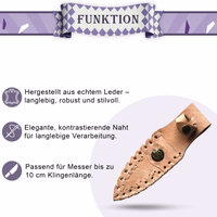 Beige knife sheath genuine leather Beige leather knife sheath with contrasting beige stitching, angled view showing construction details