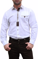 Herren Trachtenhemd aus Bayern Frontansicht Herren Trachtenhemd – Weißes Baumwoll-Karnevalshemd mit eleganter Stickerei und aufrollbaren Ärmeln. Authentisches OS-Trachtenhemd von German Wear für Herren. Jetzt Ihr traditionelles bayerisches Hemd online kaufen!
