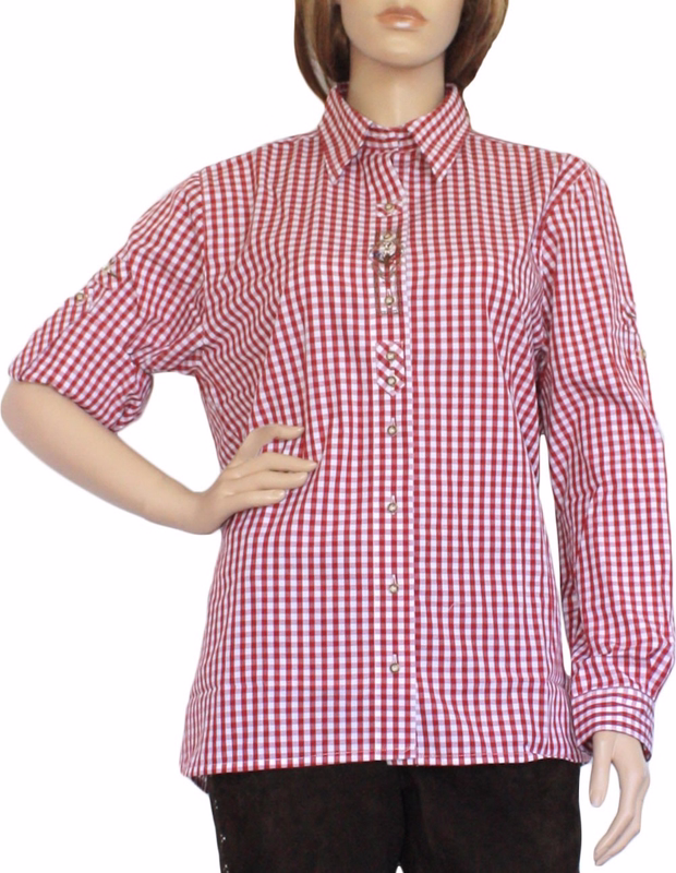 Traditional Bavarian Blouse, Trachten blouse, colour: Red/checkered