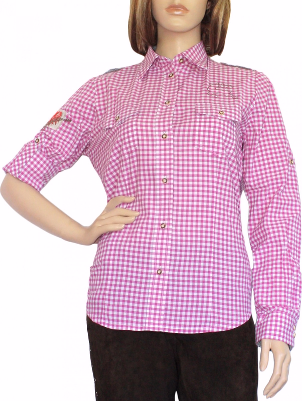 Trachtenbluse Damen Trachten lederhosen-bluse Trachtenmode brombeer kariert