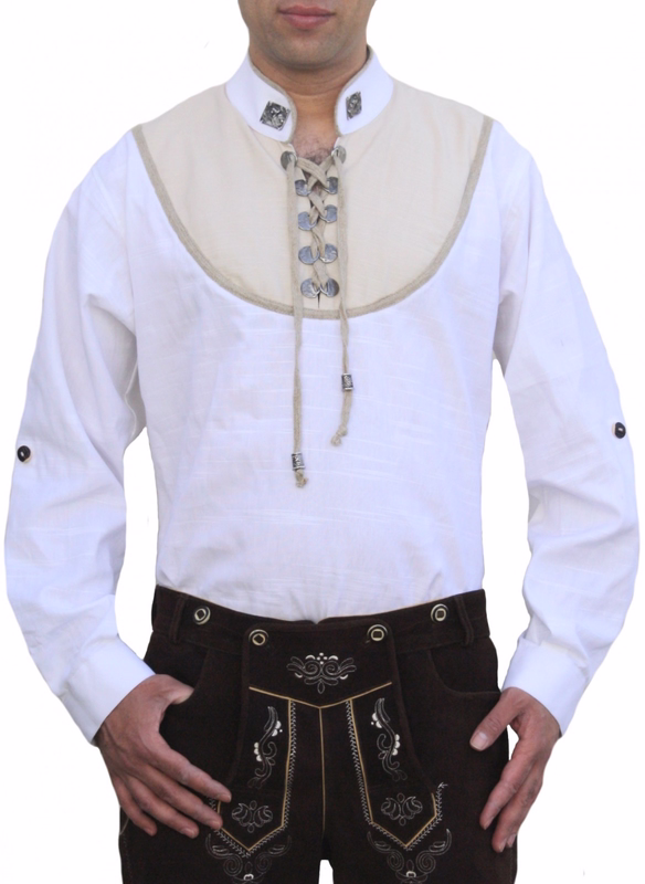 Trachtenshirt for Lederhosen with Decorations,Colour:White