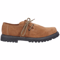 Discover our artisanal Bavarian haferl shoes for men, crafted from premium chestnut brown suede. Featuring sturdy cord laces and a treaded sole for grip, these shoes combine a classic round-toe cap with modern comfort.