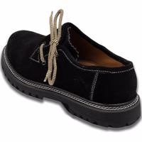 Rückansicht eleganter schwarzer Trachtenschuhe mit weichem Innenleder, seitlicher Schnürung und Blockabsatz. Die klassische runde Kappe rundet das Design ab, perfekt für traditionelle Kostüme.