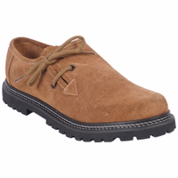 Classic Bavarian haferl shoes, crafted from 100% suede, feature a short shaft and a round toe cap. With their side-laced design and lace-up fastening, these traditional German shoes combine timeless style with exceptional craftsmanship.
