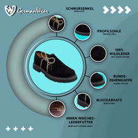 Die schwarzen Herren-Haferl-Schuhe aus 100 % Veloursleder. Runde Kappe, Blockabsatz, Schnürung und profilierte Sohle für Halt. Weiches Innenleder sorgt für Komfort zu erschwinglichen Preisen.
