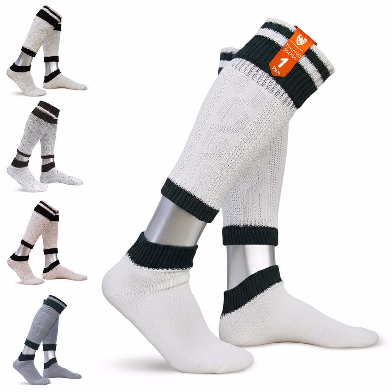 Long traditional socks stockings braided-look, colour: cream/ mottled, 65cm Extra long socks