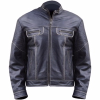 Men's Fashionable Lamb Nappa Leather Jacket Black The Front view of a lamb nappa leather jacket featuring long sleeves, a front zipper, and side pockets. Made from 100% lamb nappa leather, this jacket includes a stylish polo neck and is crafted from soft lamb skin.