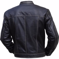 Men's Fashionable Lamb Nappa Leather Jacket Black Back view of an elegant Lamb nappa leather jacket featuring a full front zipper and smooth polyester lining. This genuine leather jacket combines high fashion with practicality, perfect for both stylish wear and motobike clothing.