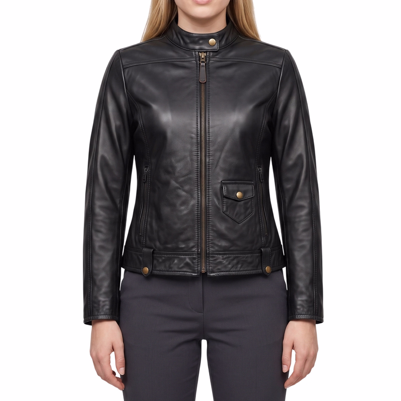 German Wear,Damen Lederjacke Trend Fashion echtleder Jacke aus Lamm Nappa Leder Schwarz