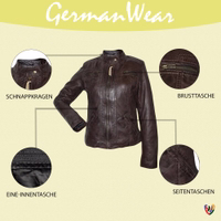 The Front view of a Brown leather motorcycle jacket. Indulge in luxury with a natural leather blazer. Very soft material and comfort, it features practical pockets and a classic button closure. premium product, free return world wide