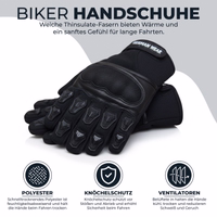 Premium German Wear Quality of black leather gloves, Trust the superior craftsmanship of German Wear with these high-quality motorbike gloves. Designed for modern bikers, they offer both style and functionality in one package.