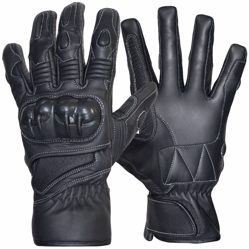 Motorbike Biker Leather Gloves Black
