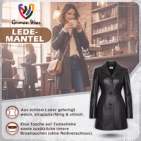 Damenmantel aus schwarzem Lammnappaleder Bleiben Sie stilvoll mit diesem modischen Damenledermantel aus schwarzem Lammnappaleder. Weich, bequem und mit 2 Innentaschen.