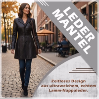 Damenmantel aus schwarzem Lammnappaleder Der luxuriöse und funktionale Damenledermantel aus schwarzem Lammnappaleder verbindet Eleganz mit Komfort.