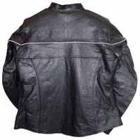 Women Motorcycle Calfskin Leather jackets The women's motorcycle jacket highlights a rear-view design, made from calfskin leather fabric with a detachable polyester inner lining. This jacket incorporates shoulder, arm, and back protectors, alongside cuffs equipped with zipper closures.