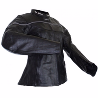 Women Motorcycle Calfskin Leather jackets The arm view of the black women's motorcycle jacket highlights its design, featuring arms, shoulders, and back protectors for substantial safety, resilient to slide accidents. Additionally, it includes two side pockets closed with zippers.