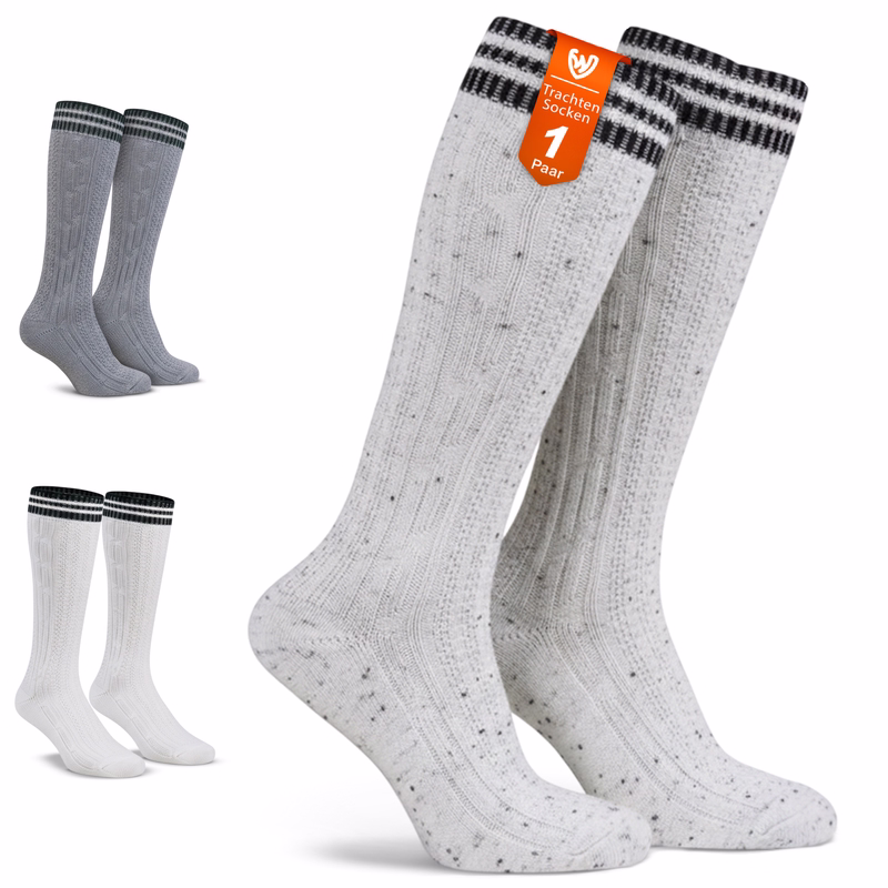 Long traditional socks, knee lengh stockings, braided-look,Color:Creme/Motteld