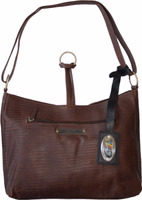 Women's leather handbag by German Wear Trendy dark brown women's leather handbag by German Wear with a ribbed texture, removable strap, carrying handle, spacious compartments, and elegant design. Perfect for everyday use or special occasions.