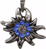 Traditional Edelweiss Necklace from German Wear Dark Blue Satin/Chiffon Oktoberfest Necklace with Edelweiss Pendant, Detailed Metal Lobster Clasp and Buckle, High-Quality German Traditional Jewelry, Perfect Costume Accessory.