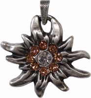 Traditional Edelweiss Necklace from German Wear Orange Satin/Chiffon Oktoberfest Necklace with Edelweiss Pendant, Detailed Metal Lobster Clasp and Buckle, High-Quality German Traditional Jewelry, Perfect Costume Accessory.