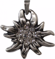 Traditional Edelweiss Necklace from German Wear Orange Satin/Chiffon Oktoberfest Necklace with Edelweiss Pendant, Detailed Metal Lobster Clasp and Buckle, High-Quality German Traditional Jewelry, Perfect Costume Accessory.