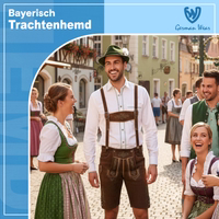 Men's Traditional Bavarian Shirt White traditional Bavarian shirt with long sleeves and button cuffs, full view