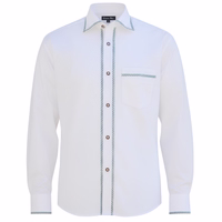 Men's Traditional Bavarian Shirt Front view of White traditional Bavarian shirt with kent collar