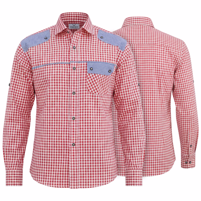 Checkered Traditional Bavarian Shirt for lederhosen, Red