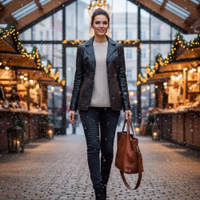 Women's leather coat Black Life Style view of a women's lamb nappa leather coat, crafted from 100% genuine lamb nappa leather