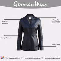 Women's leather coat Black Black women's lambskin leather jacket with button closure, long sleeves, and midi length, front view