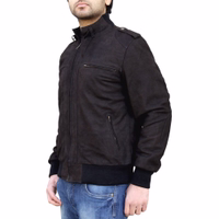 Men's Nubuck Lamb Nappa Leather Jacket Side view of men’s lamb nappa leather jacket featuring German Wear stand collar design made from premium soft brown leather stylish and affordable winter outerwear shop top-rated genuine leather jackets for men buy now.