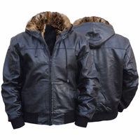 Leather hoodie hooded jacket fashion Real cowhide Black Men's Leather hoodie hooded jacket in black color showcases its both front and back views. A Classic full sleeves hooded jacket with frontal zip fastening