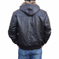 Leather hoodie hooded jacket fashion Real cowhide Black Presented from a rear view, the men's black Nappa-leather fashion jacket is crafted from the finest sheepskin leather. It features a classic full-sleeve hooded design with a frontal zip fastening.