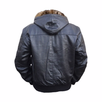 Leather hoodie hooded jacket fashion Real cowhide Black Displayed from a rear view, men's black Nappa-leather fashion jacket is crafted from the finest sheepskin leather, without any split leather. Offering exceptional comfort, it ensures a luxurious wearing experience