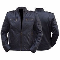 Front & rear view of Ultimate Comfort Premium Nappa-Leather Fashion Jacket in black, with multiple pockets and a front zipper. Made from the finest lamb-nappa leather. Designed by German Wear. Free next business-day delivery and worldwide returns.