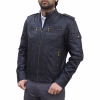 Side view of Premium Quality Nappa-Leather Jacket in black. Made from premium lamb-nappa leather, soft and comfortable with an eye-catching design. Designed by German Wear. In stock, Free next business day delivery and worldwide returns.
