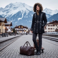 Ladies polyester jacket with lambskin stripes. Find the perfect blend of comfort and fashion with a Ladies Polyester Jacket. Made with lambskin leather stripes, this jacket by German Wear includes extra shoulder padding and multiple pockets. Free next-day delivery.