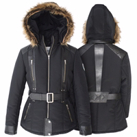 Ladies polyester jacket with lambskin stripes. Upgrade your style with Ladies Polyester Jacket, featuring lambskin leather stripes. This comfortable and practical jacket by German Wear includes extra shoulder padding and multiple pockets. Free next-day delivery.