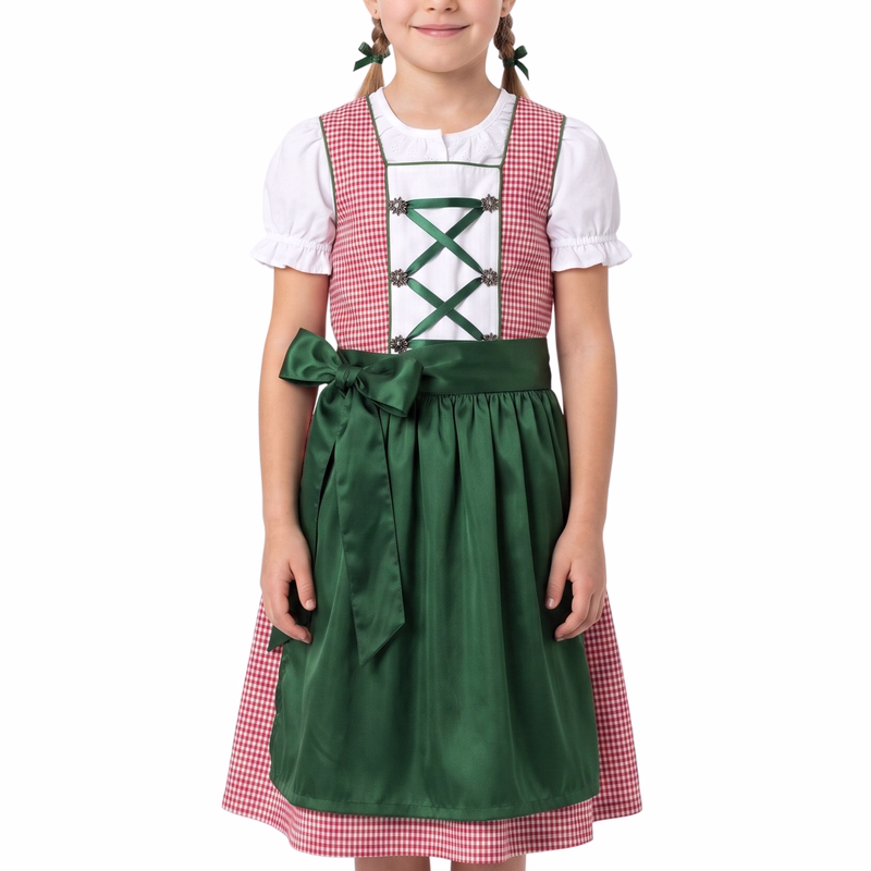 3-piece children Dirndl girl Dirndl blouse Dirndl apron dress red/green checkered