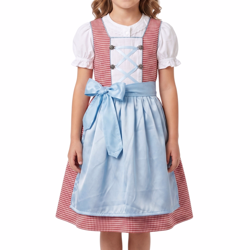 3-piece children dirndl girl dirndl dirndl blouse dirndl apron dress red/blue checkered apron