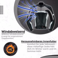 Winddichte Motorradjacke mit herausnehmbarem Innenfutter.