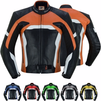 In Orange, Cowhide Leather Motorcycle Jacket offers front &rear views, equipped with shoulder, elbow, &back protectors for optimal safety. Additionally, it boasts high-quality stuffing/padding stitched inside for enhanced comfort and protection