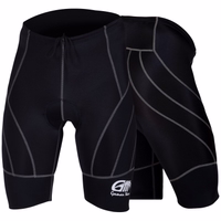Herren-Radshorts Schwarz/Grau Herren-Leicht-Radshorts in kräftigem Schwarz, Vorder- und Rückansicht. Aus 100 % Elastan gefertigt, mit Lederpolster für überlegenen Komfort und Langlebigkeit. Mit nahtloser Konstruktion für optimale Passform entwickelt.