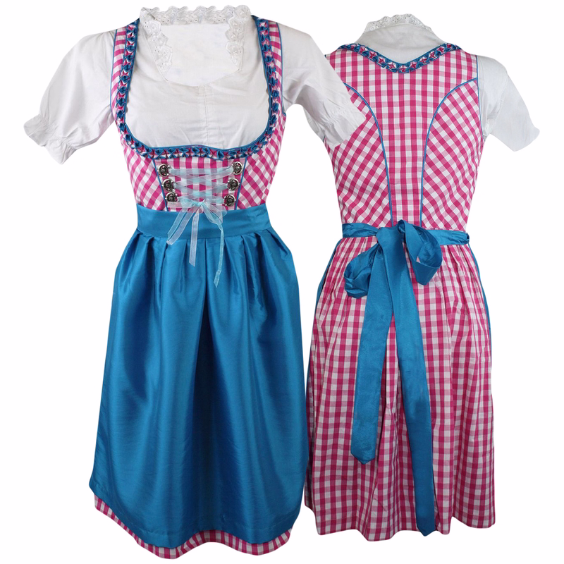 1 Piece Midi-Dirndl Dress without blouse,color: Pink checkered