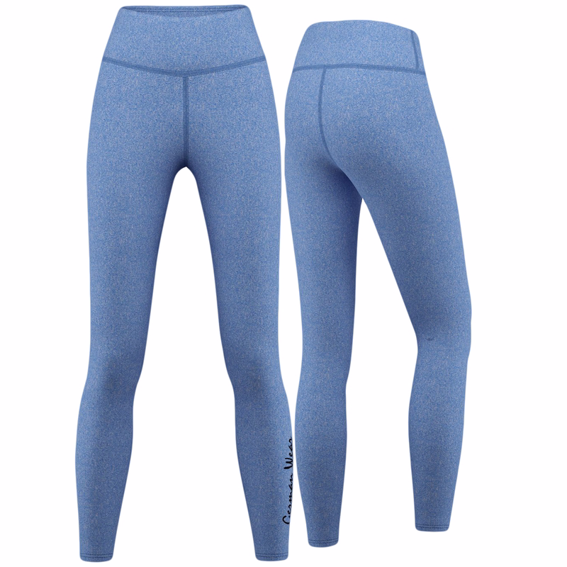 Damen Stretch-Leggings Sport Yoga-Leggings Vorder und Rückansicht der Damen Stretch Sport Yoga Leggings in Blau Melange gefertigt aus atmungsaktivem Polyester Elastan mit UV Schutz ideal für Fitness Tanz und Training jetzt online kaufen Leggings