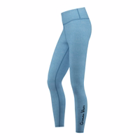 Seitenansicht türkiser Damen-Leggings, entworfen für Sport, Gymnastik, Training und Fashion. Atmungsaktiv, UV-geschützt, antibakteriell, hoch dehnbar und stylische Fitnessbekleidung für Damen.