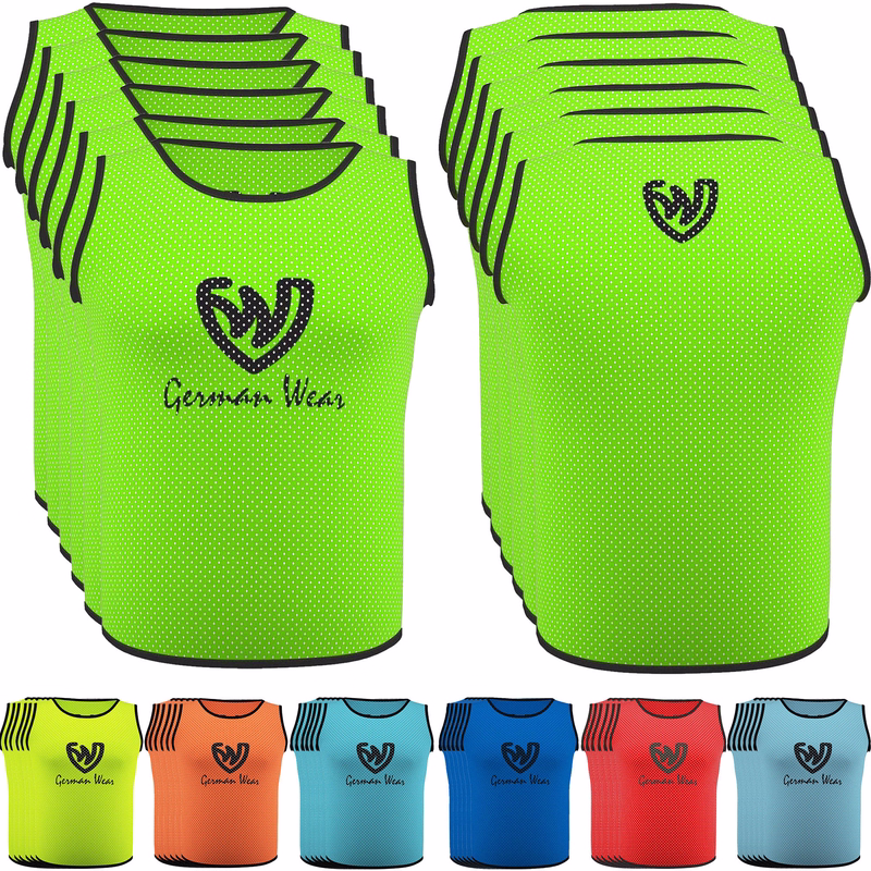 German Wear 6er-Pack Fußballtrikots Vorder- und Rückansicht der German Wear 6er-Pack Fußball-Leibchen in Orange, aus atmungsaktivem Mesh-Polyester mit kurzen Ärmeln und elastischer Passform – ideal für Fußballtraining und Multisport-Einheiten. Jetzt online kaufen!