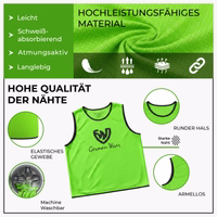 The German Wear 6-Pack Soccer Green Bibs built in soft micropolyester with dual mesh texture short sleeves and lightweight fit perfect for high intensity soccer and training sports use buy now.
